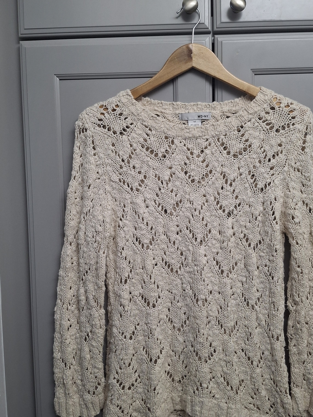 WD.NY Cream/oatmeal Open-Knit Crewneck Sweater